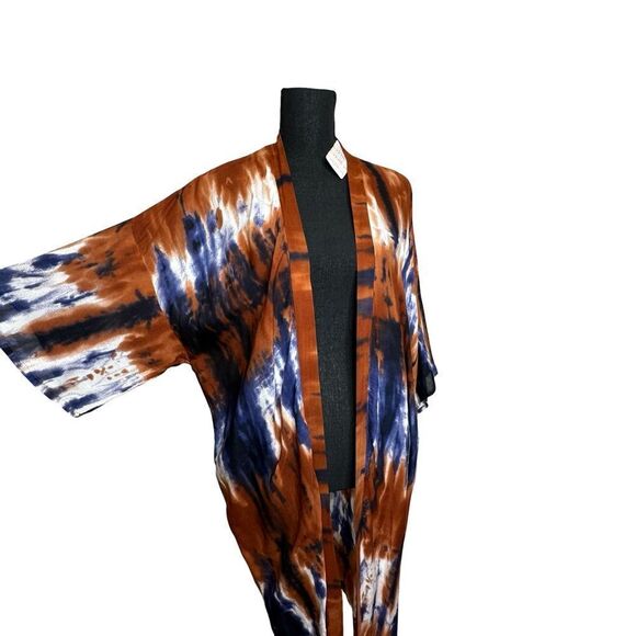 Evereve Tops - NWT EVEREVE Ronan Bindya Tie-dye Kimono One Size Fits Most Rust White Blue